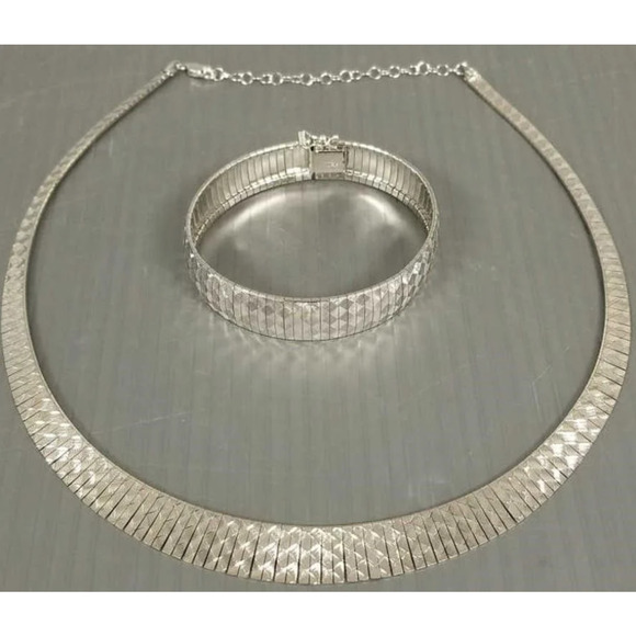Sterling Silver 925 Italy Graduated Cleopatra Necklace And Bracelet Sets 16-20'' - Picture 1 of 8